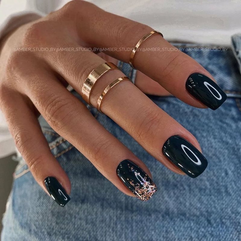 glossy black enamel with glitter